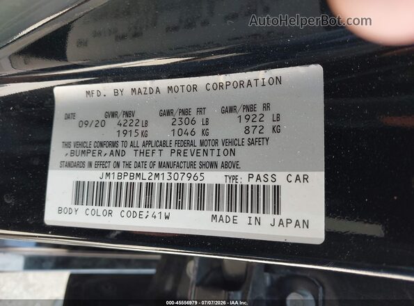 JM1BPBML2M1307965 2021 MAZDA 3 Черный Вид наклейки с VIN-кодом