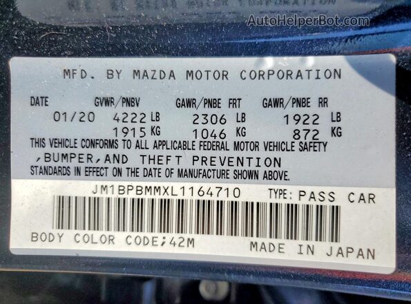 JM1BPBMMXL1164710 2020 MAZDA 3 Синий Вид подкапотного пространства