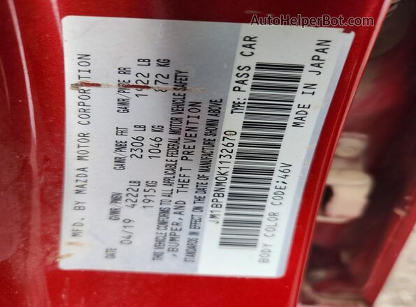 JM1BPBNM0K1132670 2019 MAZDA 3 Red Vista del compartimento del motor