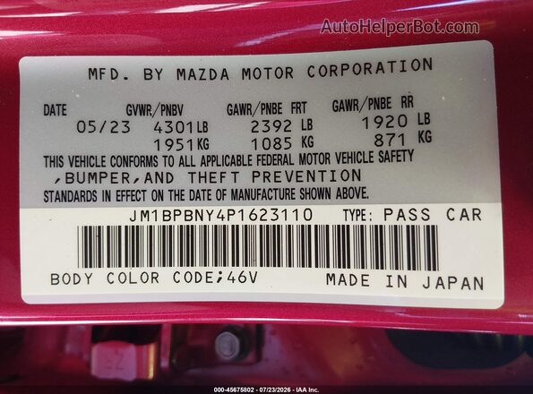 JM1BPBNY4P1623110 2023 MAZDA 3 Red Вид підкапотного простору