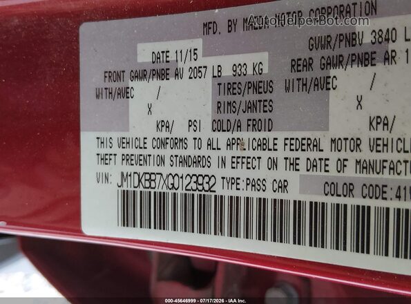 JM1DKBB7XG0123932 2016 MAZDA CX-3 Red Vista del compartimento del motor