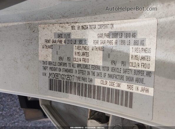 JM1DKBB7XG0125017 2016 MAZDA CX-3 Белый Вид подкапотного пространства