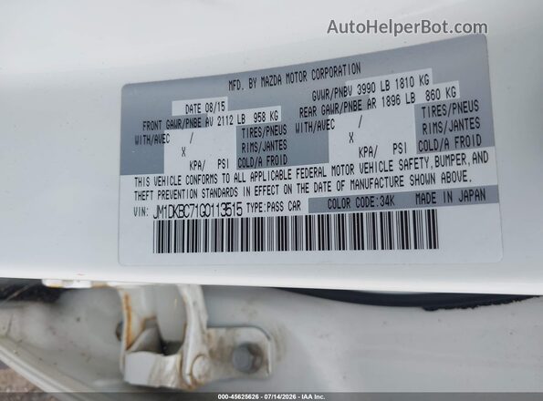 JM1DKBC71G0113515 2016 MAZDA CX-3 White ძრავის განყოფილების ხედი