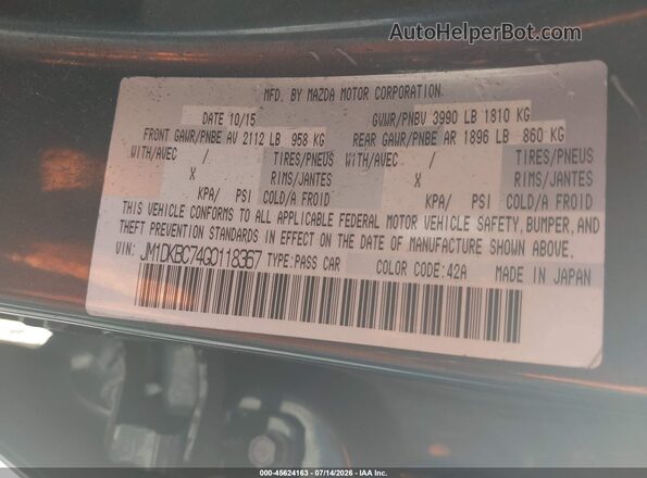 JM1DKBC74G0118367 2016 MAZDA CX-3 Серый Вид подкапотного пространства