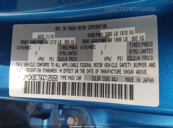 JM1DKBC79G0126898 2016 MAZDA CX-3 Blue Vista del compartimento del motor
