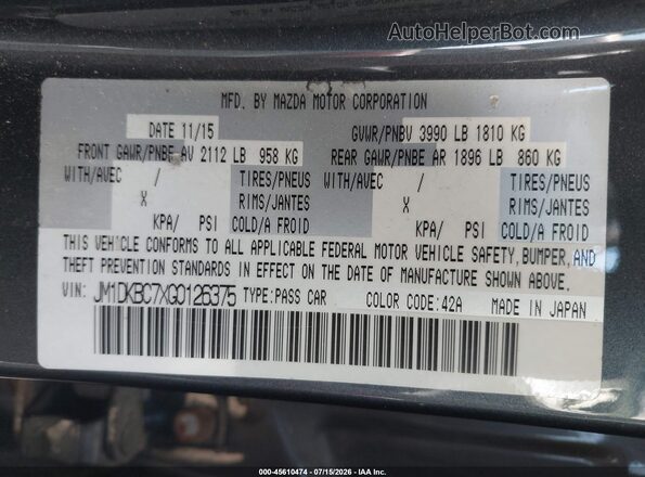 JM1DKBC7XG0126375 2016 MAZDA CX-3 Gray Շարժիչի բաժամունքի տեսք