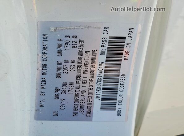 JM1DKDB70K1460494 2019 MAZDA CX-3 White VIN կոդի պիտակի տեսք