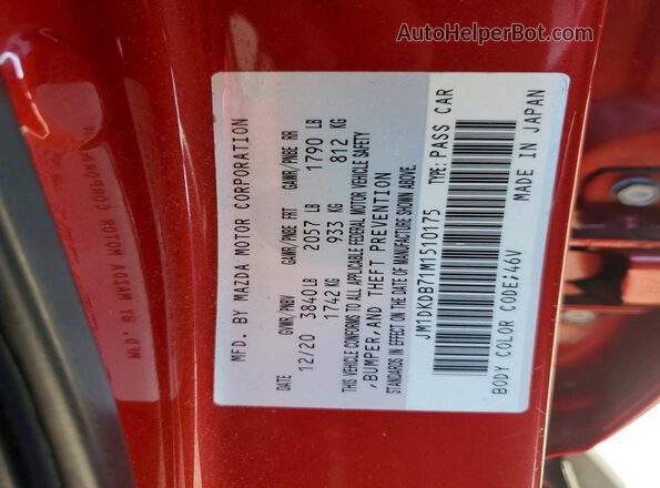 JM1DKDB71M1510175 2021 MAZDA CX-3 Red Widok naklejki z numerem VIN