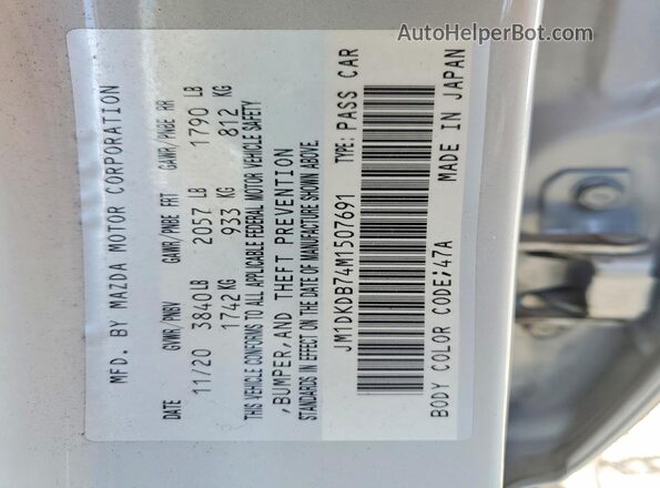 JM1DKDB74M1507691 2021 MAZDA CX-3 Silver VIN კოდის სტიკერის ხედი