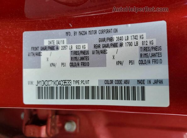 JM1DKDC71K0403533 2019 MAZDA CX-3 Red VIN կոդի պիտակի տեսք