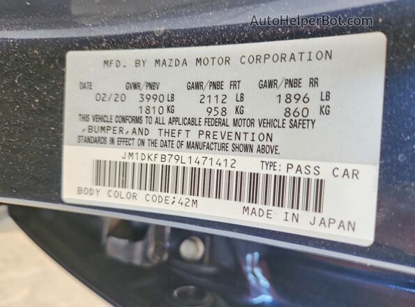 JM1DKFB79L1471412 2020 MAZDA CX-3 Синий Вид наклейки с VIN-кодом
