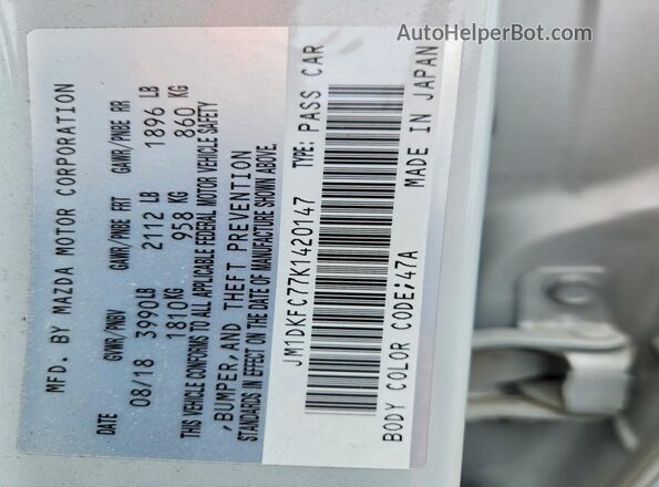 JM1DKFC77K1420147 2019 MAZDA CX-3 White VIN sticker view