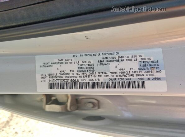 JM1DKFD78G0139258 2016 MAZDA CX-3 White VIN sticker view
