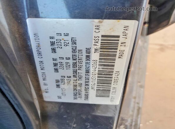 JM1GJ1U51G1442068 2016 MAZDA 6 Gray VIN կոդի պիտակի տեսք