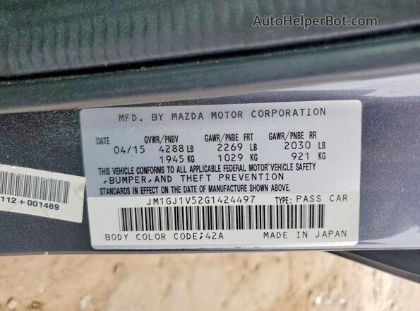 JM1GJ1V52G1424497 2016 MAZDA 6 Charcoal Շարժիչի բաժամունքի տեսք