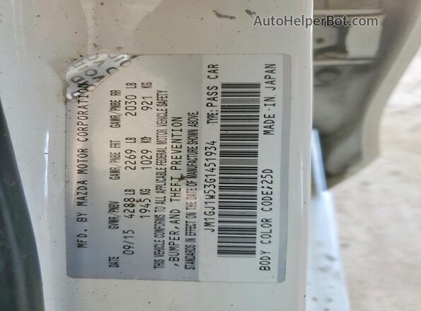JM1GJ1W53G1451934 2016 MAZDA 6 White ძრავის განყოფილების ხედი