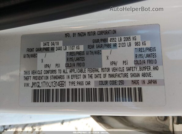 JM1GL1TYXJ1314991 2018 MAZDA 6 Белый Вид подкапотного пространства