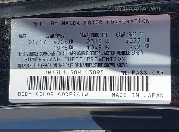 JM1GL1U50H1130951 2017 MAZDA 6 Black Vista del compartimento del motor