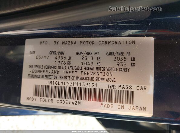JM1GL1U53H1139191 2017 MAZDA 6 Dark Blue Vista del compartimento del motor