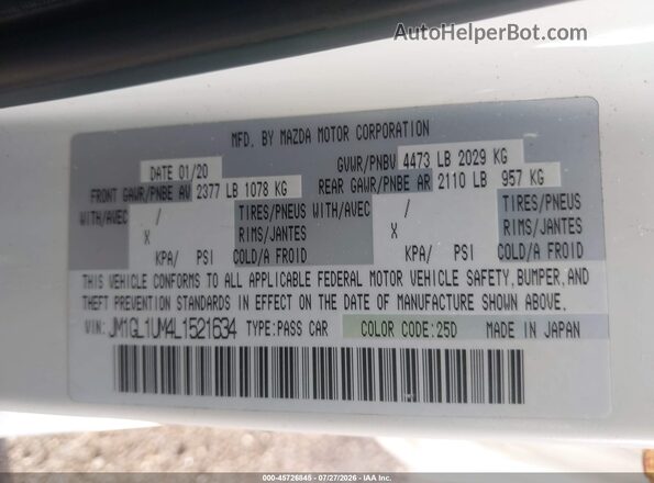JM1GL1UM4L1521634 2020 MAZDA 6 Белый Вид подкапотного пространства