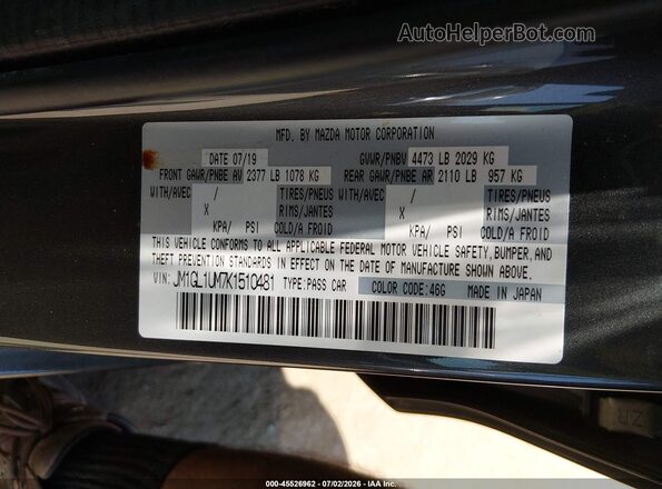 JM1GL1UM7K1510481 2019 MAZDA 6 Gray Вид підкапотного простору