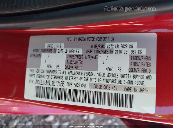 JM1GL1UM8L1517165 2020 MAZDA 6 Красный Вид подкапотного пространства