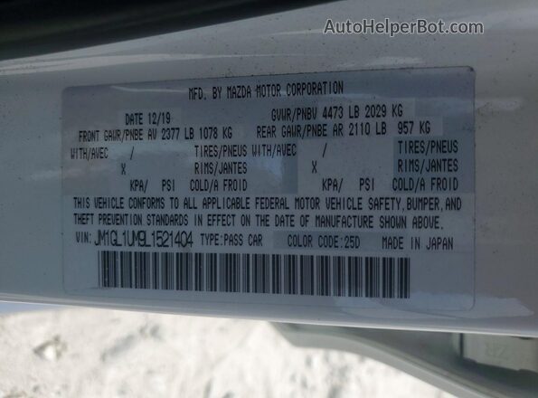 JM1GL1UM9L1521404 2020 MAZDA 6 White VIN կոդի պիտակի տեսք