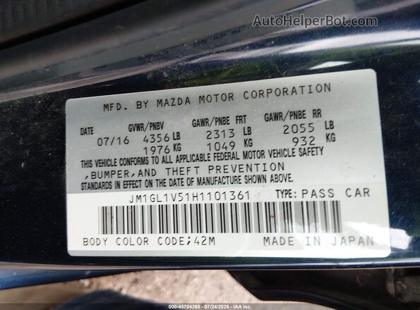 JM1GL1V51H1101361 2017 MAZDA 6 Navy Շարժիչի բաժամունքի տեսք