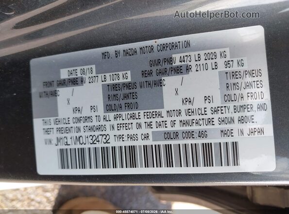 JM1GL1VM0J1324732 2018 MAZDA 6 Gray ძრავის განყოფილების ხედი