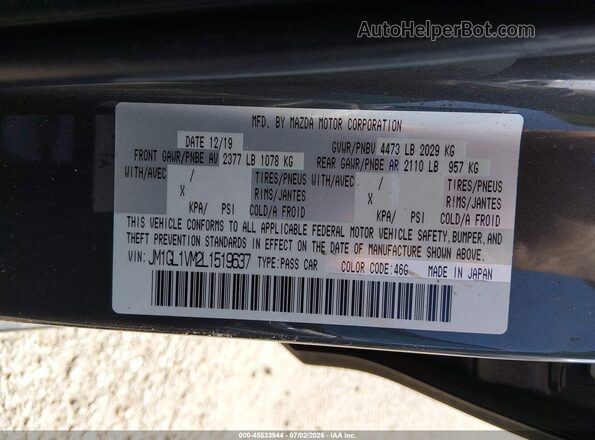 JM1GL1VM2L1519637 2020 MAZDA 6 Gray Engine compartment view