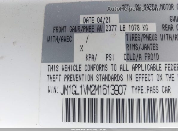 JM1GL1VM2M1613907 2021 MAZDA 6 White Engine compartment view
