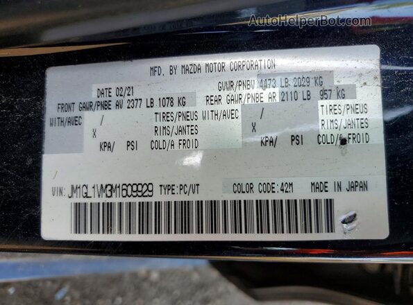 JM1GL1VM3M1609929 2021 MAZDA 6 Blue VIN კოდის სტიკერის ხედი