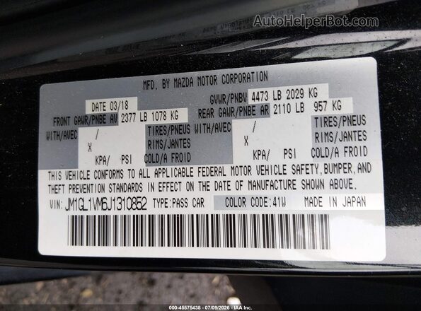 JM1GL1VM6J1310852 2018 MAZDA 6 Black Вид підкапотного простору
