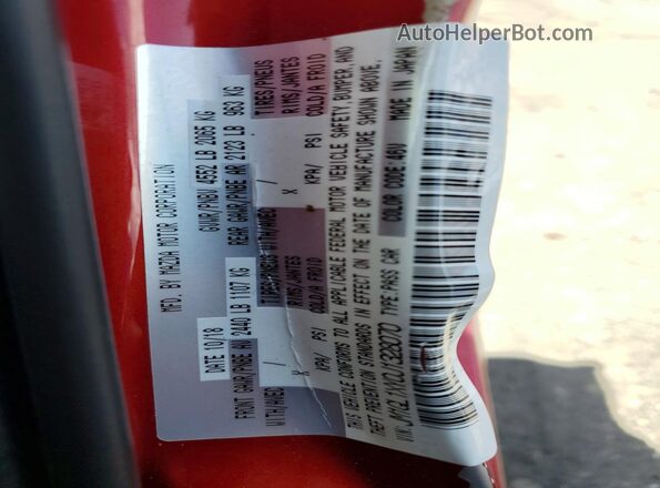 JM1GL1XY0J1328070 2018 MAZDA 6 Red Widok naklejki z numerem VIN