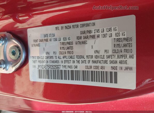 JM1NDAB75R0606997 2024 MAZDA MX-5 MIATA Burgundy Engine compartment view