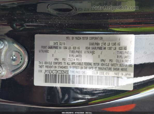 JM1NDAC72K0306466 2019 MAZDA MX-5 MIATA Black Вид підкапотного простору
