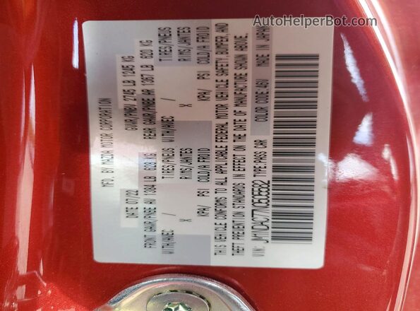 JM1NDAC77N0505582 2022 MAZDA MX-5 Red VIN կոդի պիտակի տեսք