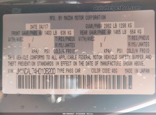 JM1NDAL74H0106200 2017 MAZDA MX-5 MIATA RF Gray Widok komory silnika