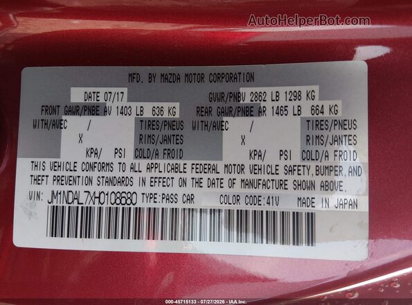 JM1NDAL7XH0108680 2017 MAZDA MX-5 MIATA RF Red Widok komory silnika