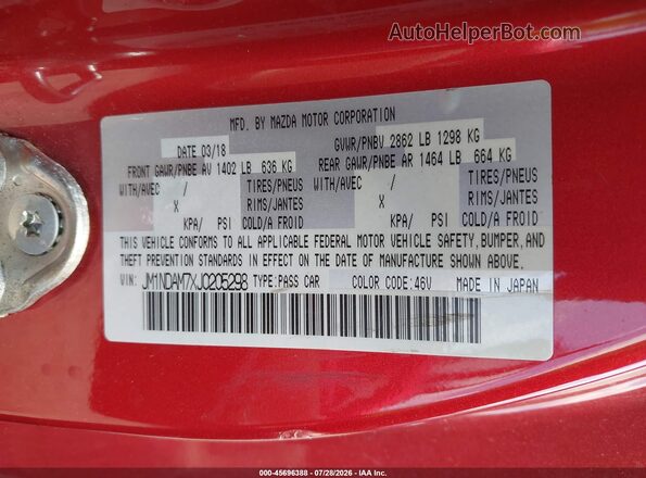 JM1NDAM7XJ0205298 2018 MAZDA MX-5 MIATA RF Red Vista del compartimento del motor