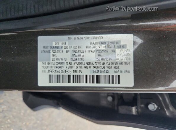 JM3KE2DY4G0735815 2016 MAZDA CX-5 Brown VIN კოდის სტიკერის ხედი