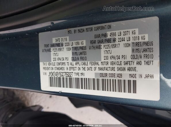 JM3KE4BY5G0769227 2016 MAZDA CX-5 Light Blue Vista del compartimento del motor