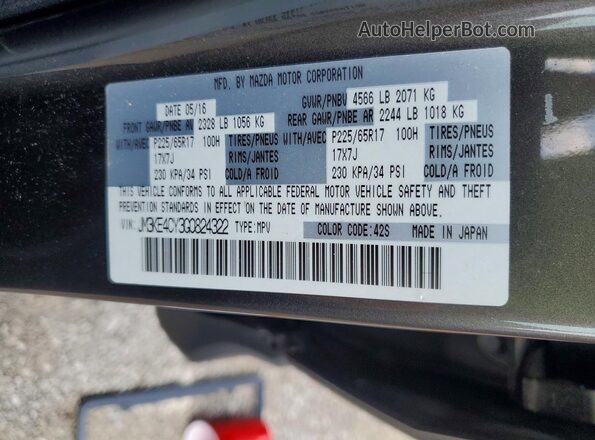 JM3KE4CY3G0824322 2016 MAZDA CX-5 Gray Vista de la etiqueta del VIN