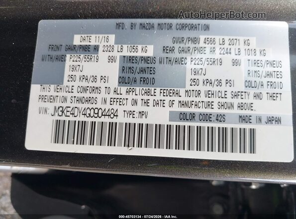 JM3KE4DY4G0904484 2016 MAZDA CX-5 Brown Engine compartment view