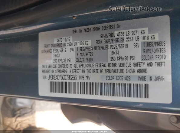 JM3KE4DY5G0736256 2016 MAZDA CX-5 Teal ძრავის განყოფილების ხედი