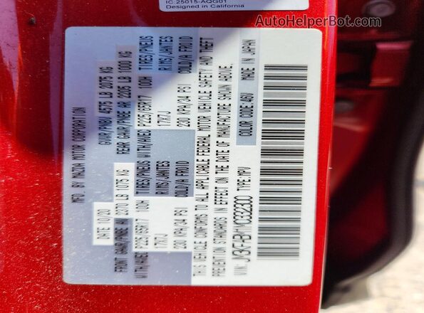 JM3KFABM1M0332300 2021 MAZDA CX-5 Red Widok naklejki z numerem VIN