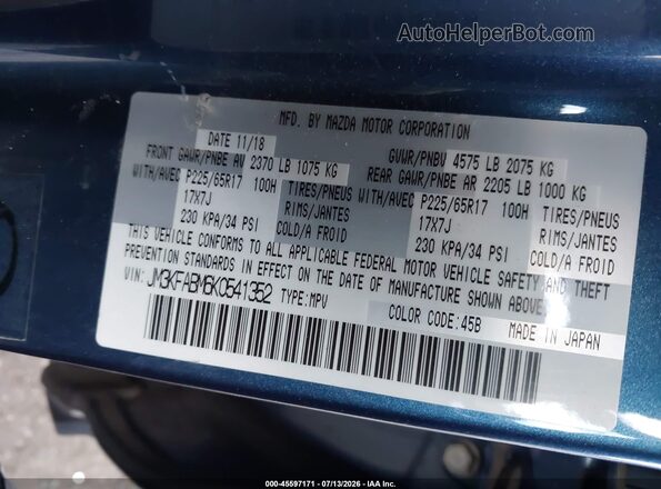 JM3KFABM6K0541352 2019 MAZDA CX-5 Blue Շարժիչի բաժամունքի տեսք