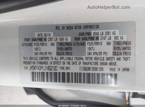 JM3KFACM1J1452120 2018 MAZDA CX-5 Белый Вид подкапотного пространства