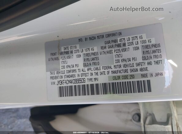 JM3KFACM4K0666509 2019 MAZDA CX-5 White Vista del compartimento del motor