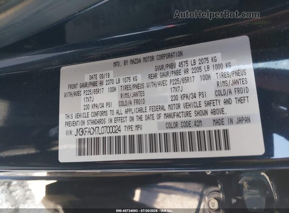 JM3KFACM7L0700024 2020 MAZDA CX-5 Blue Widok komory silnika